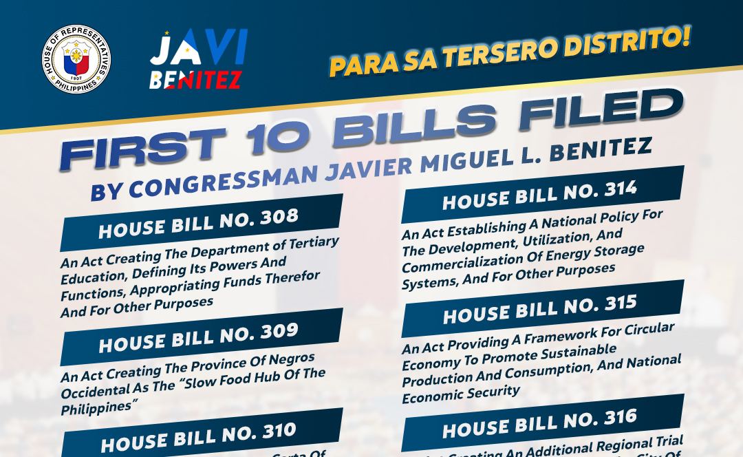 Javi Benitez Files 10 Priority Bills
